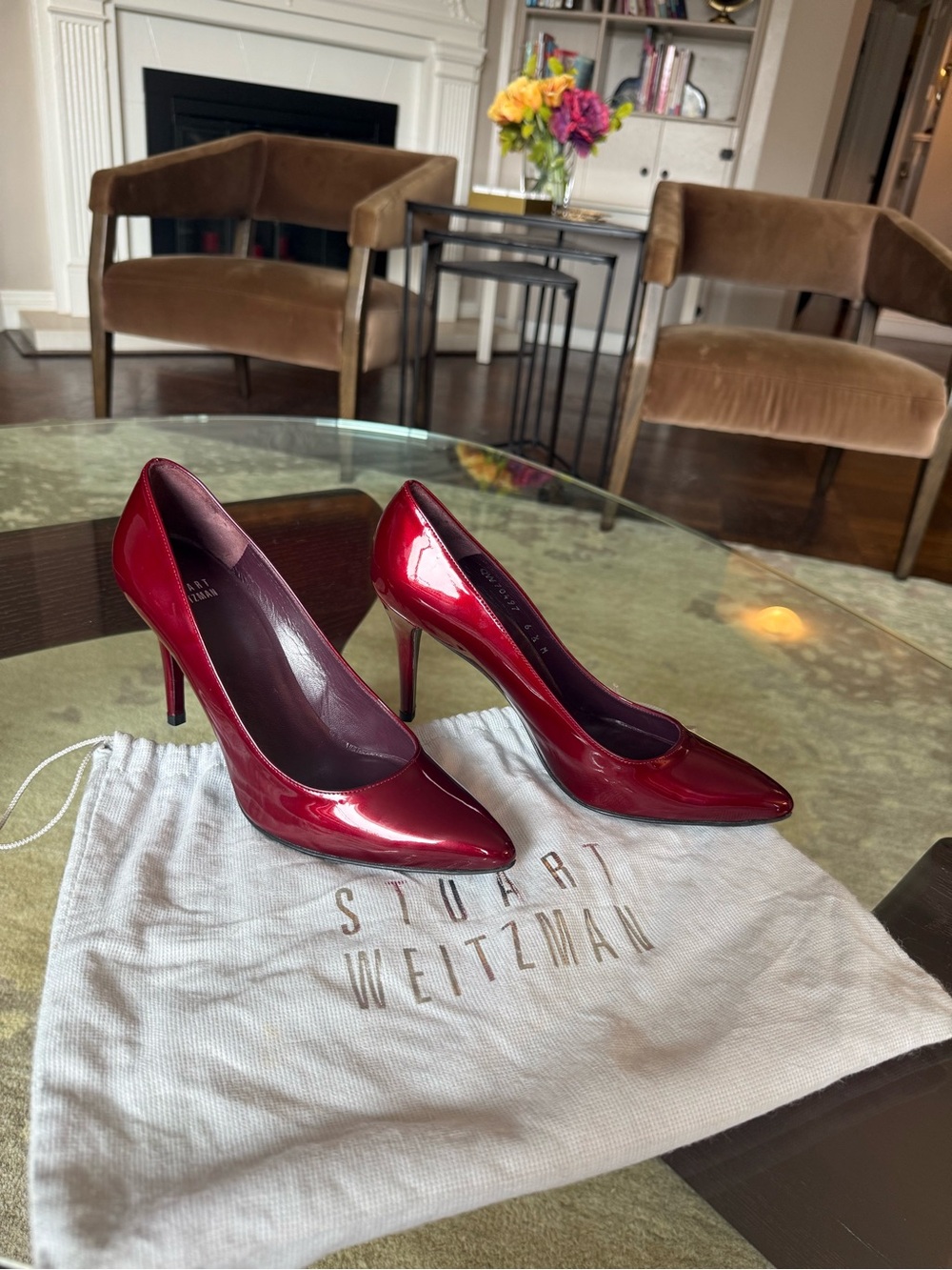 New Stuart Weitzman Power Pumps Fire Quasar Red Patent 85mm Heel Size 6